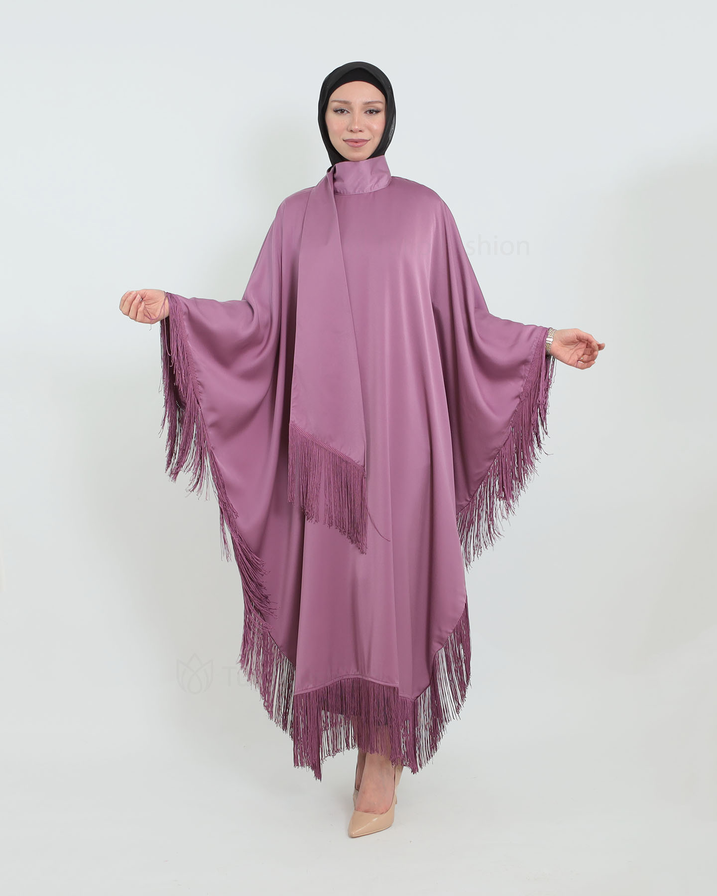 Butterfly Abaya with Tassels - Purple - 2