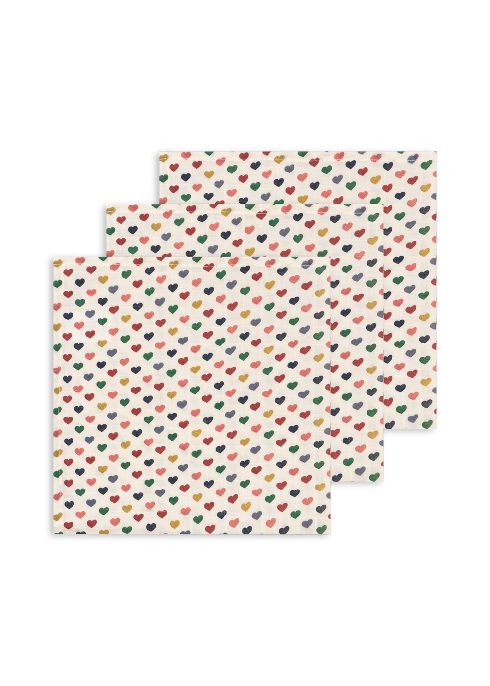 3 pack muslin cloth gots coeur coloré