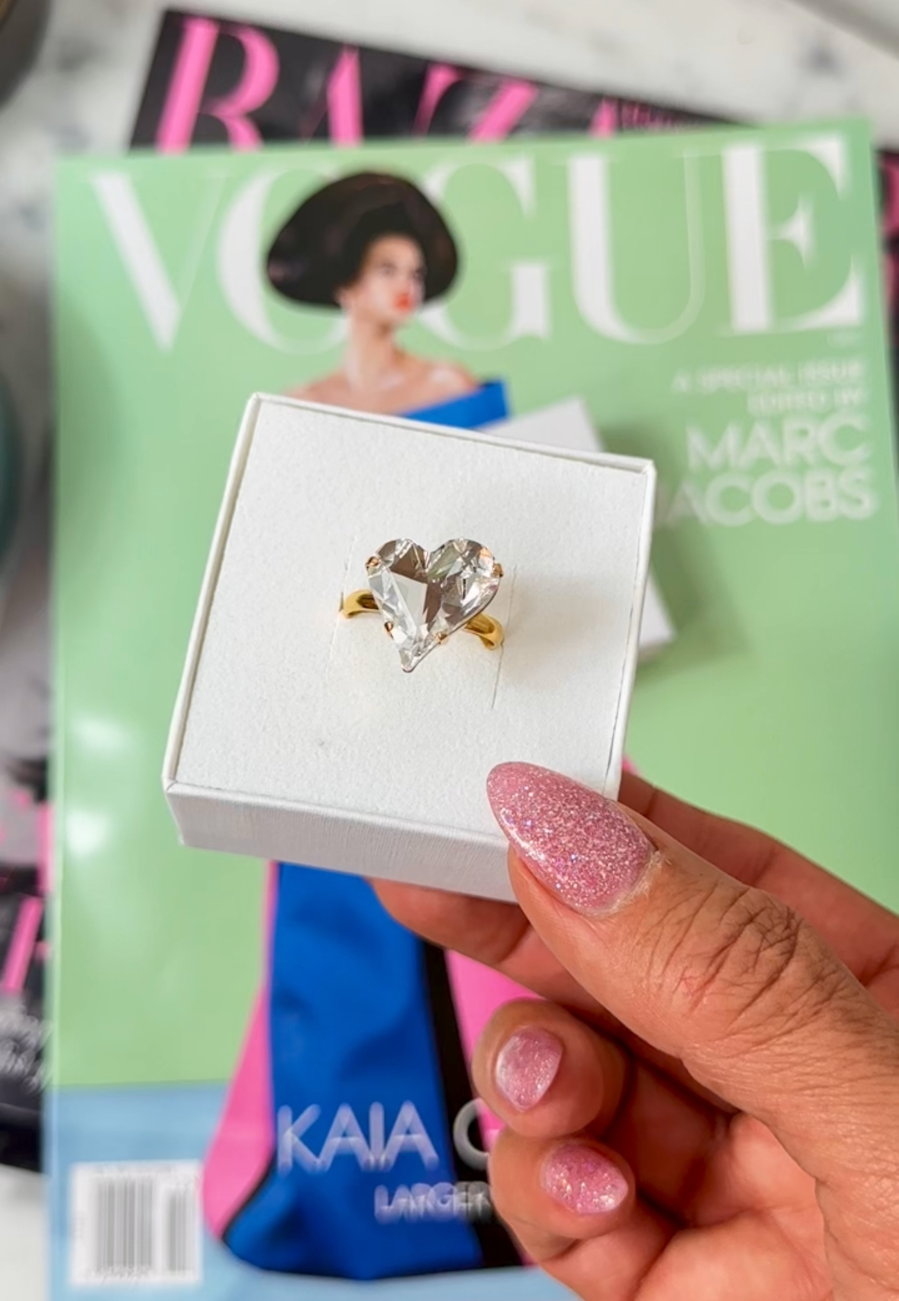 Ring Sweet Heart Clear Crystal Gold