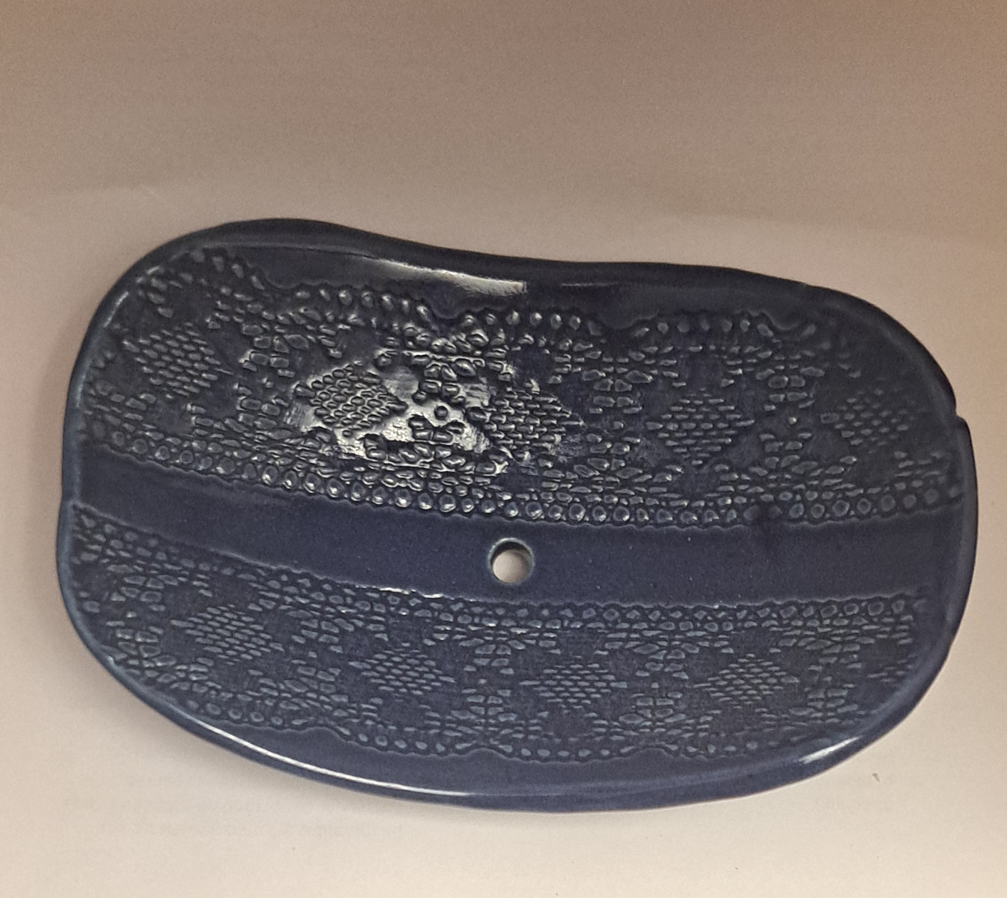 Soap dish in stoneware ceramic, Blue, Beige/brown oval 16, 14x10 cm - 3