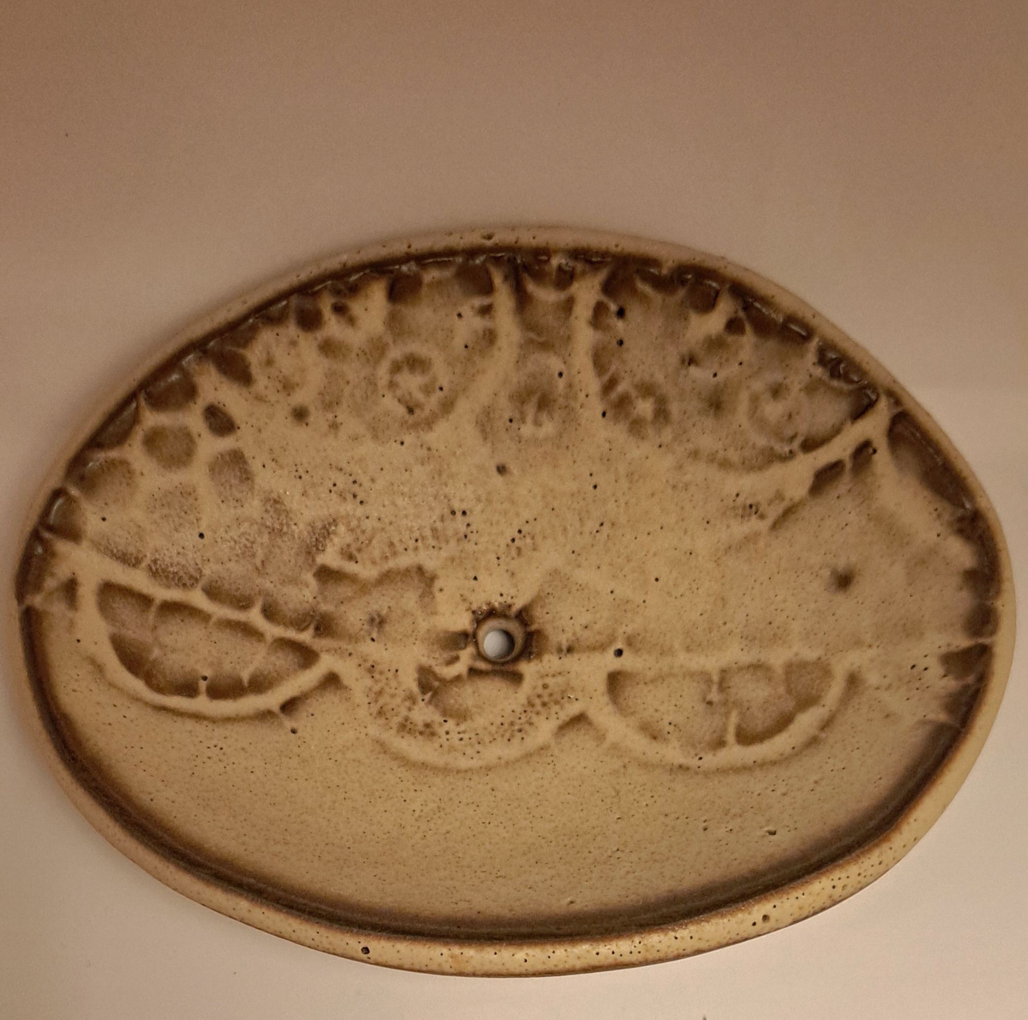 Soap dish in stoneware ceramic, Blue, Beige/brown oval 16, 14x10 cm