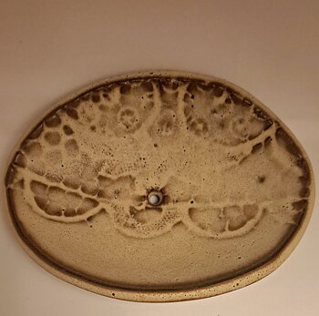 Soap dish in stoneware ceramic, Blue, Beige/brown oval 16, 14x10 cm