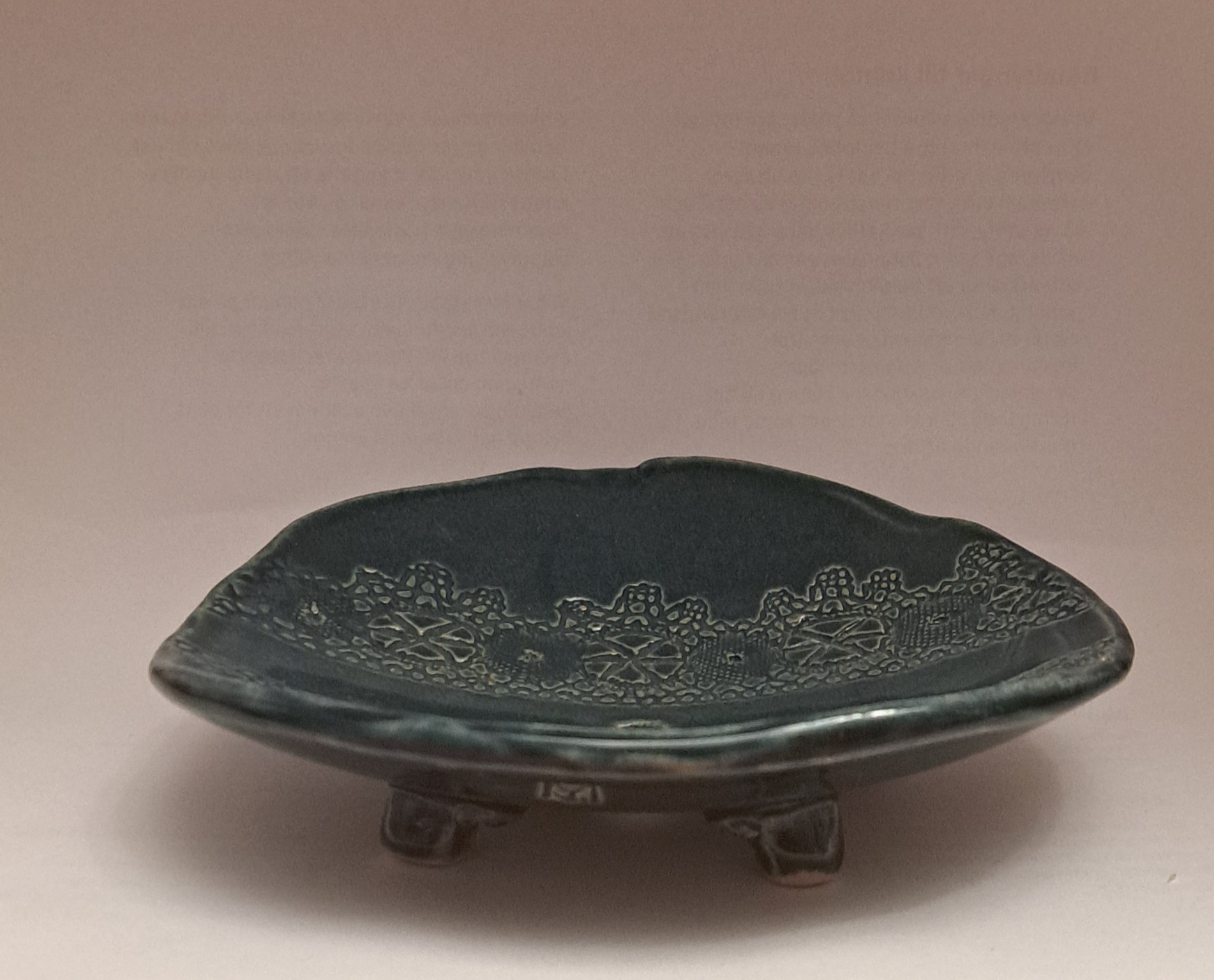 Stoneware ceramics soap dish, green, blue, grey white  oval 10x13, 18, 18 cm - 4