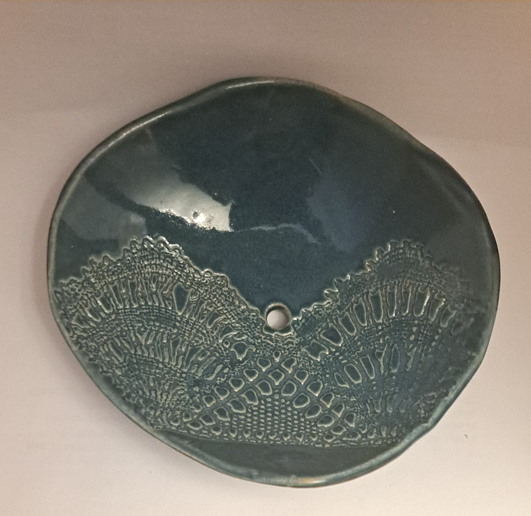 Stoneware ceramics soap dish, green, blue, grey white  oval 10x13, 18, 18 cm - 3