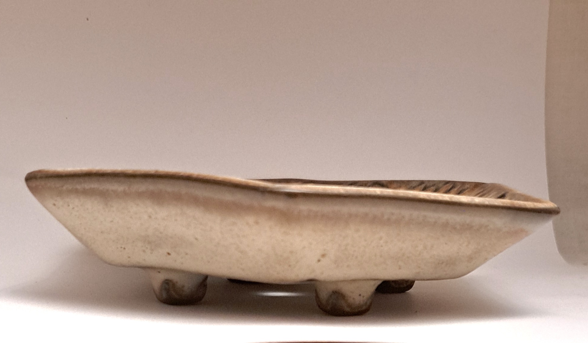 Stoneware ceramics soap dish, brown/beige 6 angular  13 cm - 2