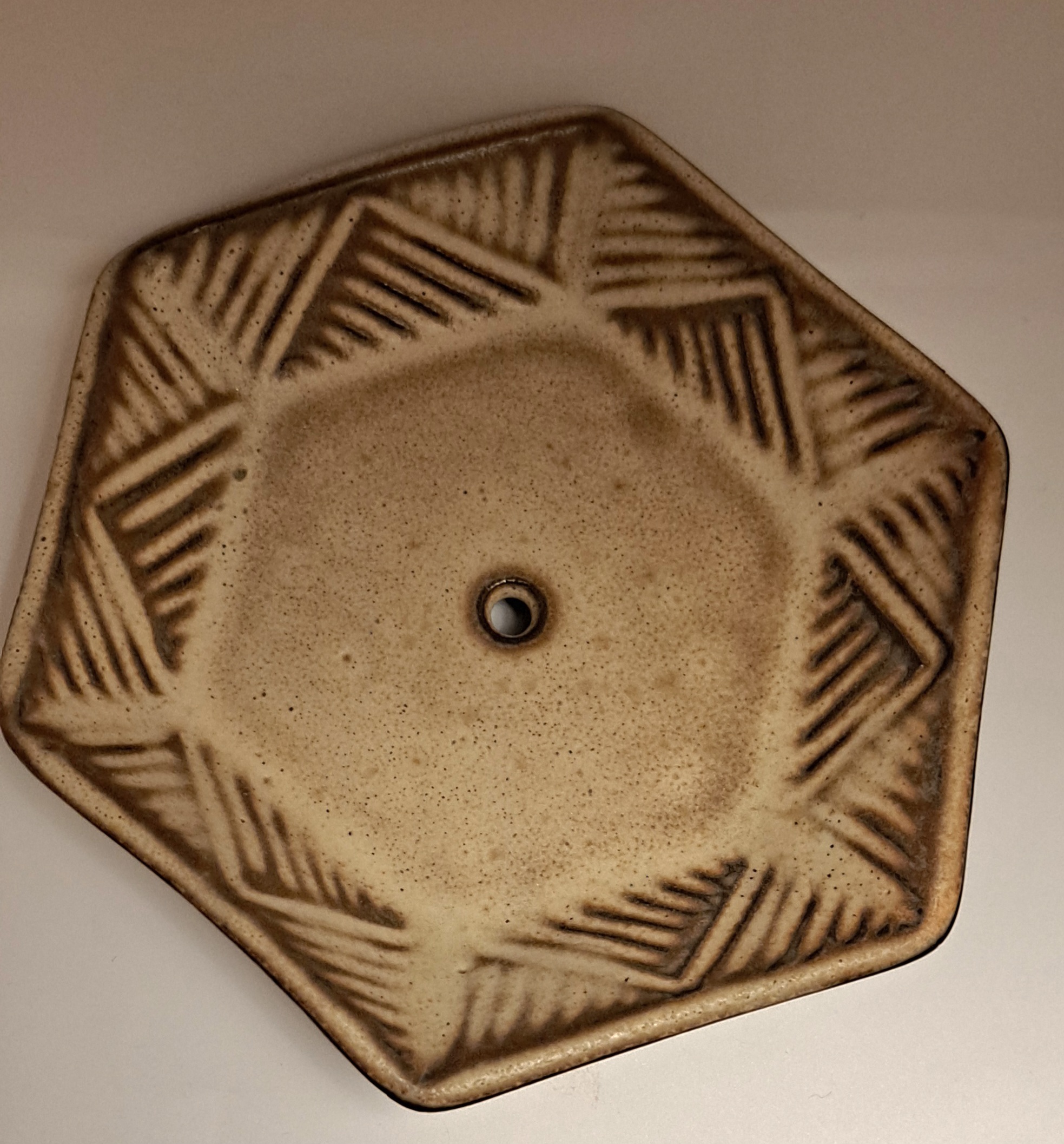 Stoneware ceramics soap dish, brown/beige 6 angular  13 cm
