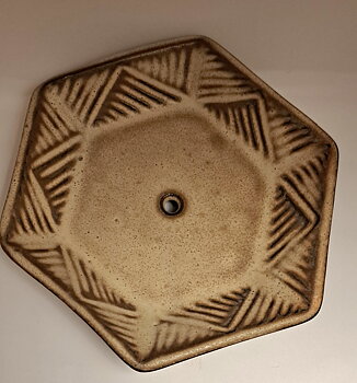 Stoneware ceramics soap dish, brown/beige 6 angular  13 cm