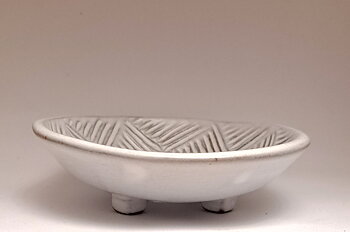Stoneware ceramics soap dish, white round 12 cm 