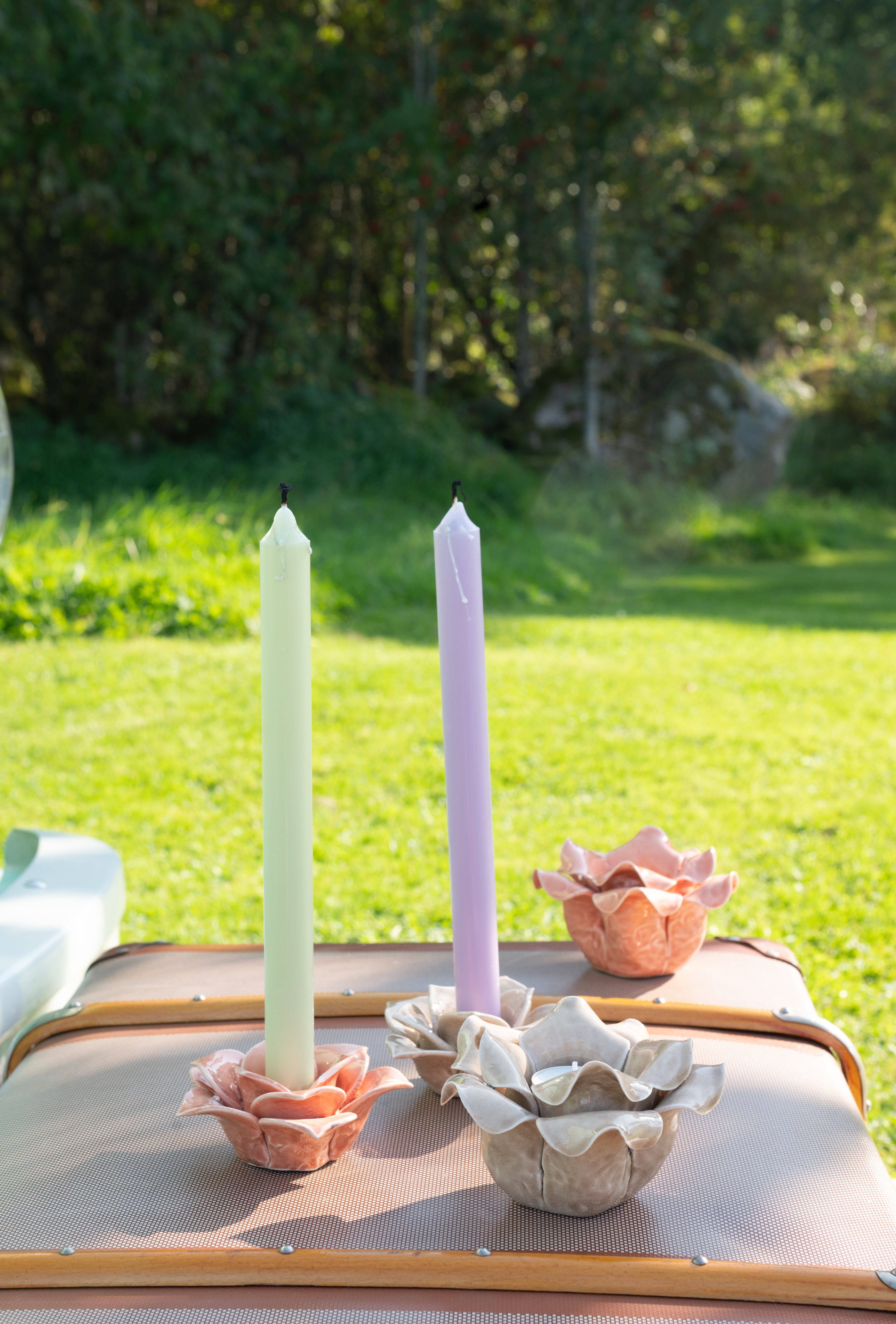 Candle holder - Flower - Light green - Tealight - Porcelain - Ø12 x 8 cm - 6