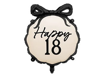 Folieballong - "Happy 18" - Svart rosett -1