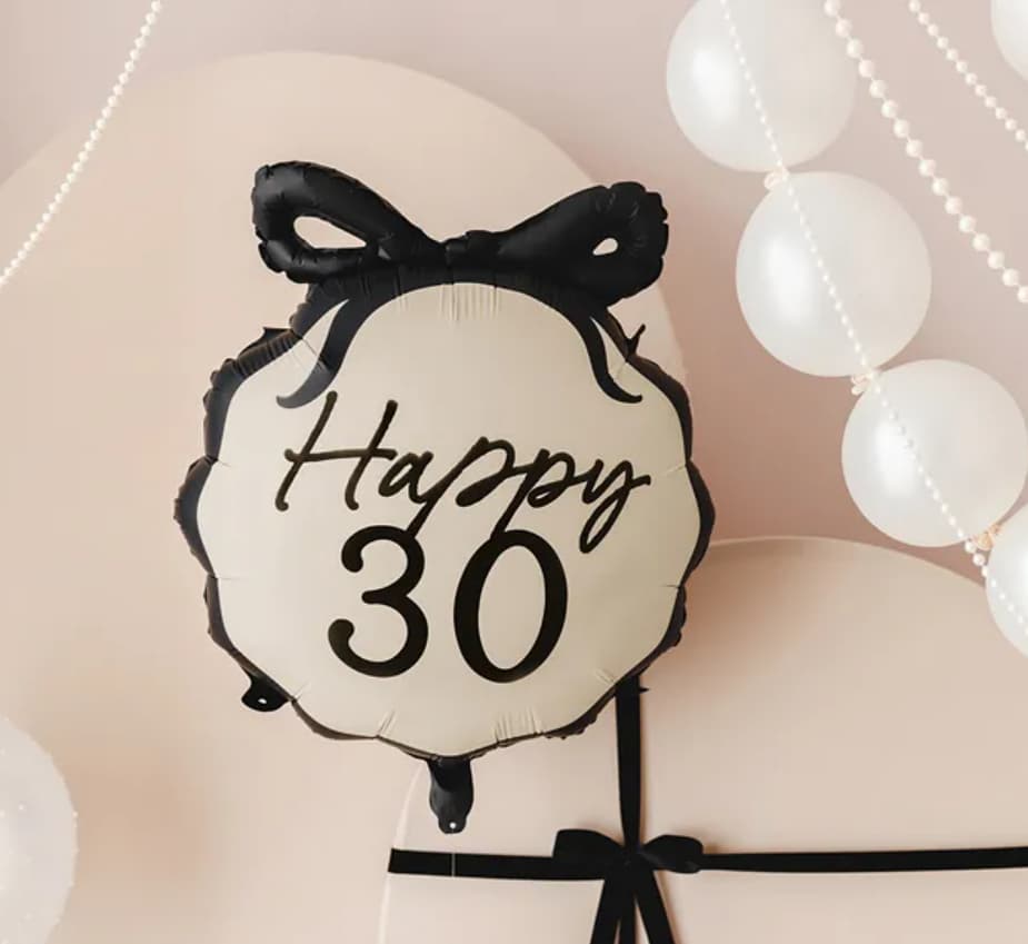 Folieballong - "Happy 30" - Svart rosett