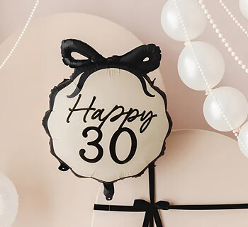 Folieballong - "Happy 30" - Svart rosett
