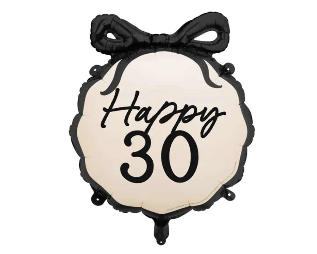 Folieballong - "Happy 30" - Svart rosett -1