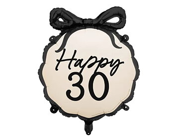 Folieballong - "Happy 30" - Svart rosett -1