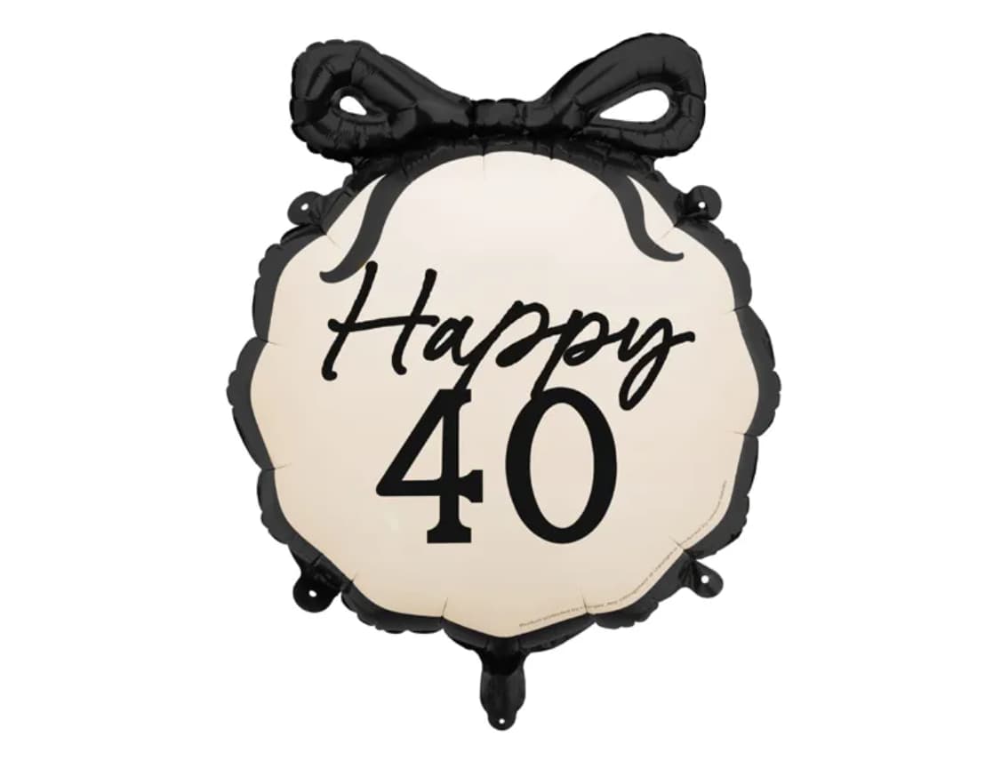 Folieballong - "Happy 40" - Svart rosett -1