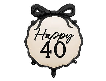 Folieballong - "Happy 40" - Svart rosett -1