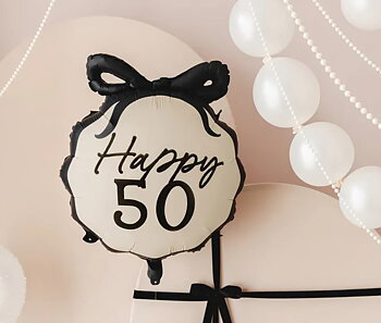 Folieballong - "Happy 50" - Svart rosett -2