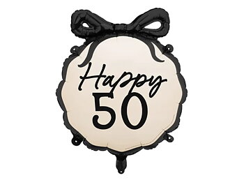 Folieballong - "Happy 50" - Svart rosett