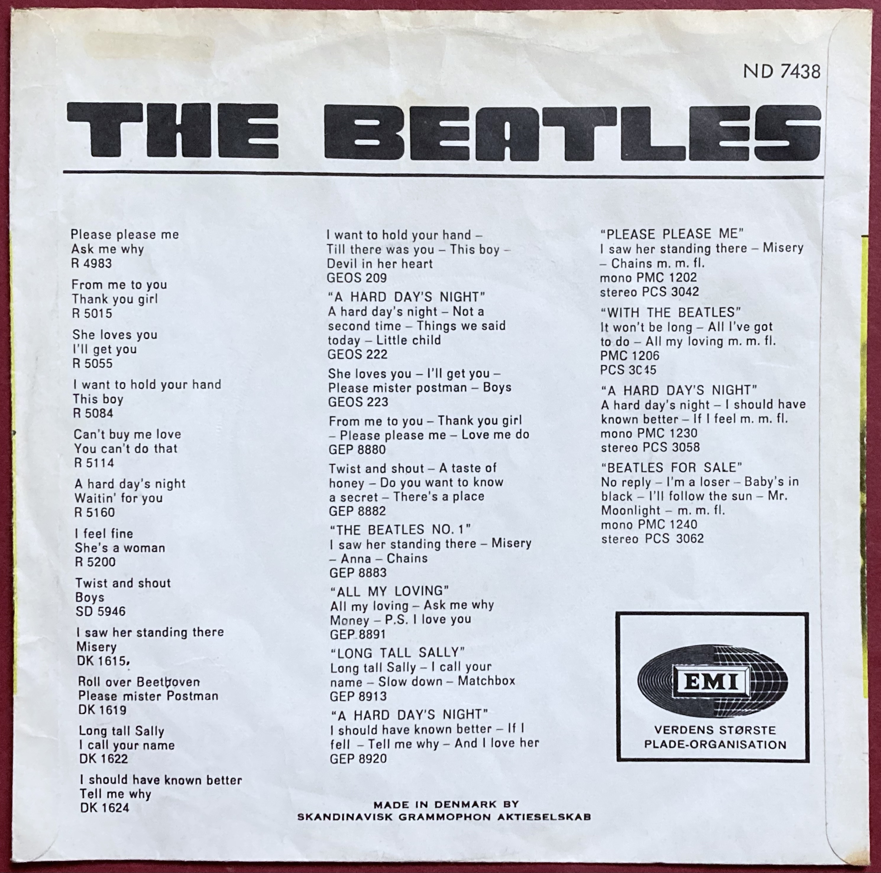 BEATLES - Rock and roll music 7" Danish PS 1965 - 2
