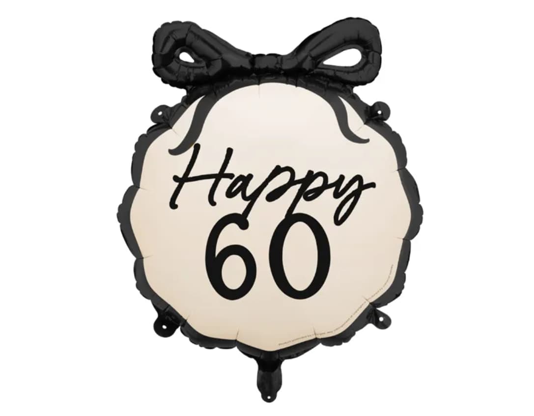 Folieballong - "Happy 60" - Svart rosett -1