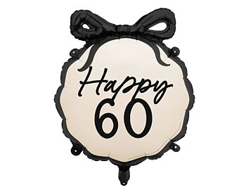 Folieballong - "Happy 60" - Svart rosett -1