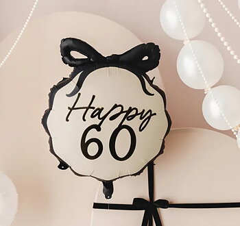 Folieballong - "Happy 60" - Svart rosett