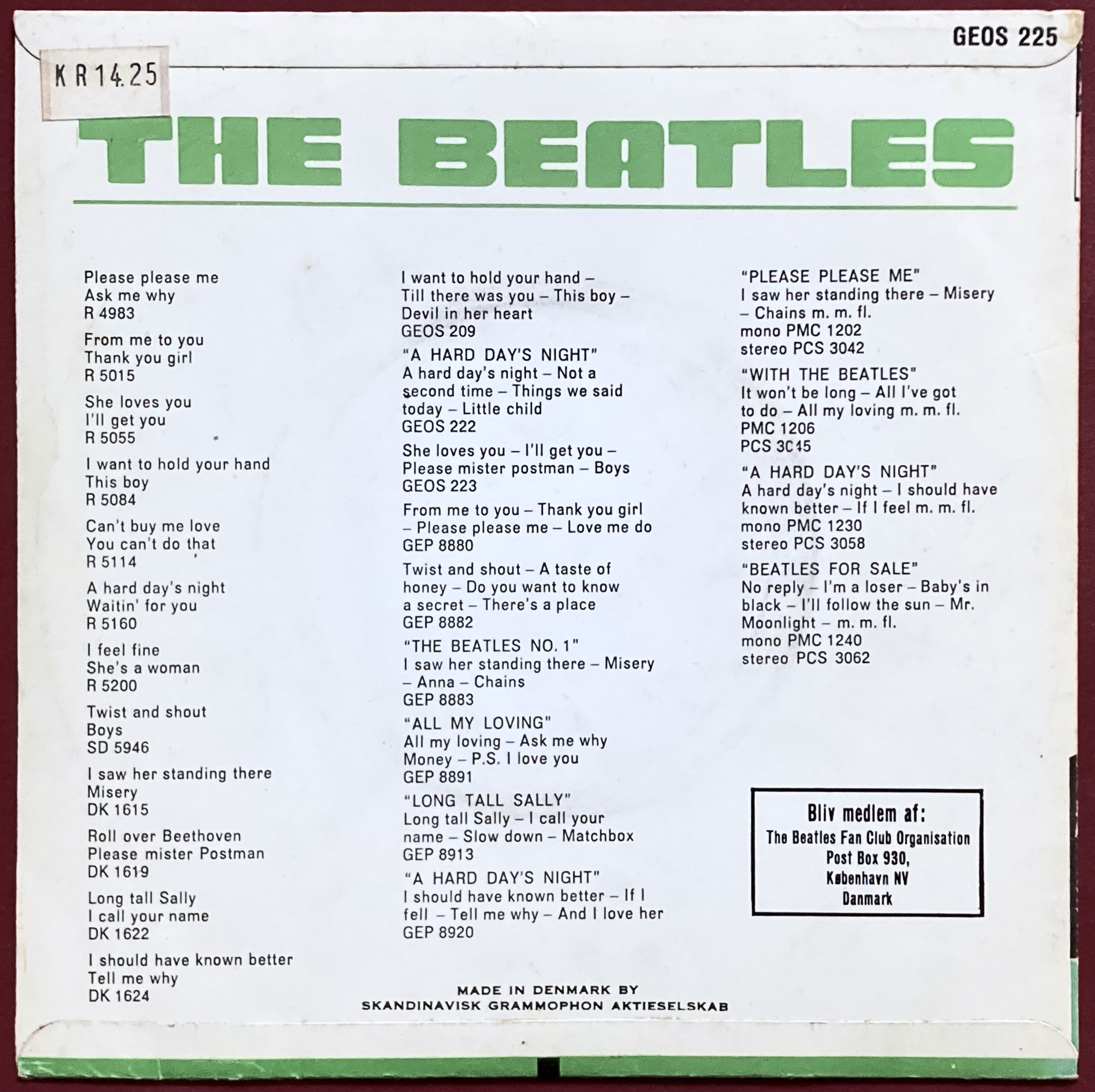 BEATLES - I feel fine +3 Dansk EP 1964 - 2