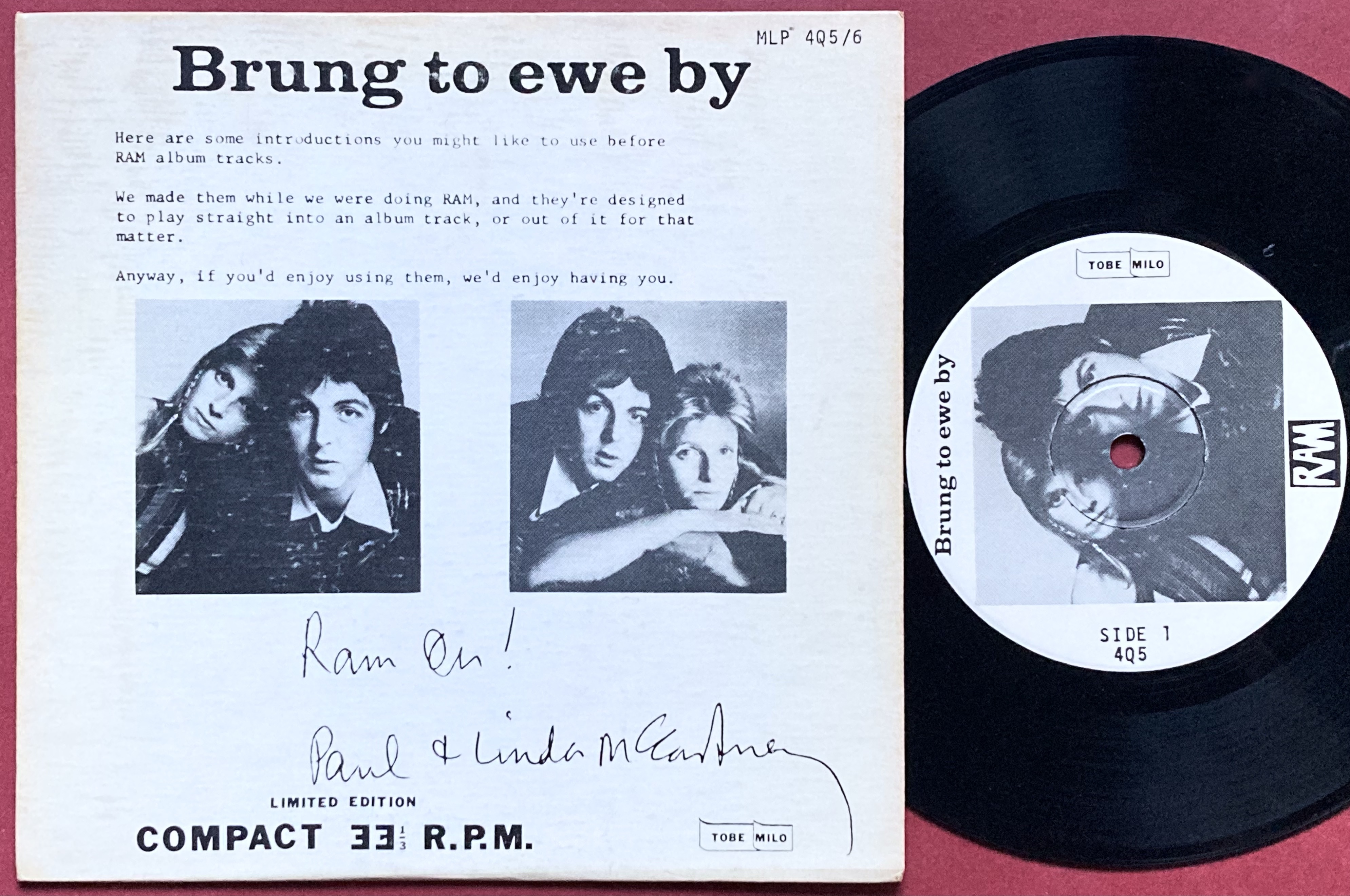 PAUL McCARTNEY – Brung To Ewe By EP USA 1977