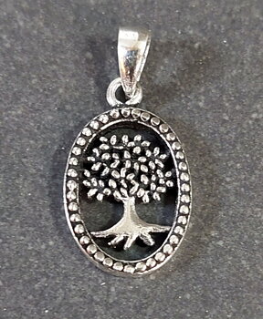 Träd i oval ram -  hänge i silver