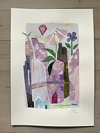 Collage "Stad i lila" av Maria C Bernhardsson. Orginal utan ram. 