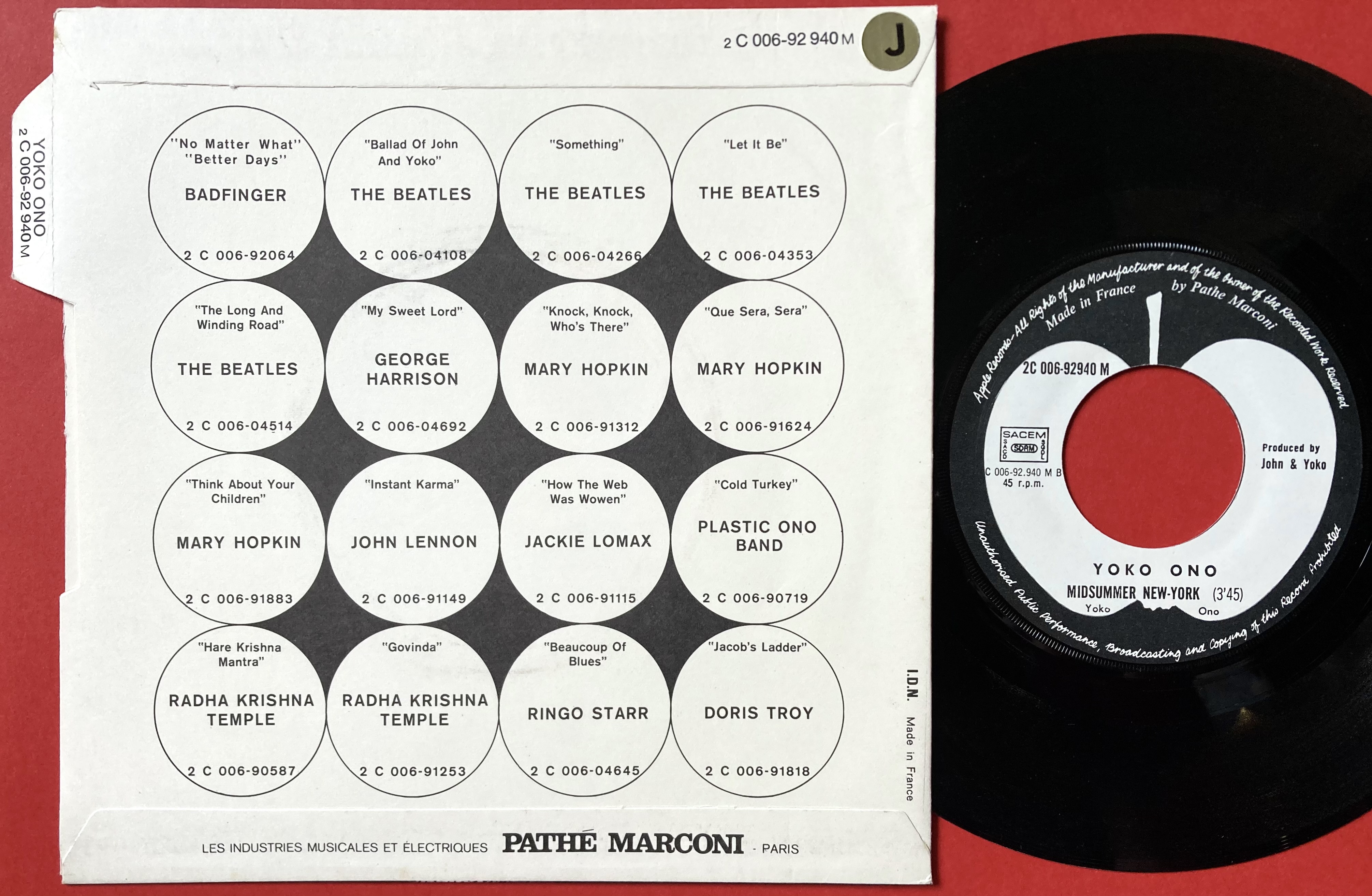 YOKO ONO - Mrs Lennon 7" Fransk PS 1971 - 2