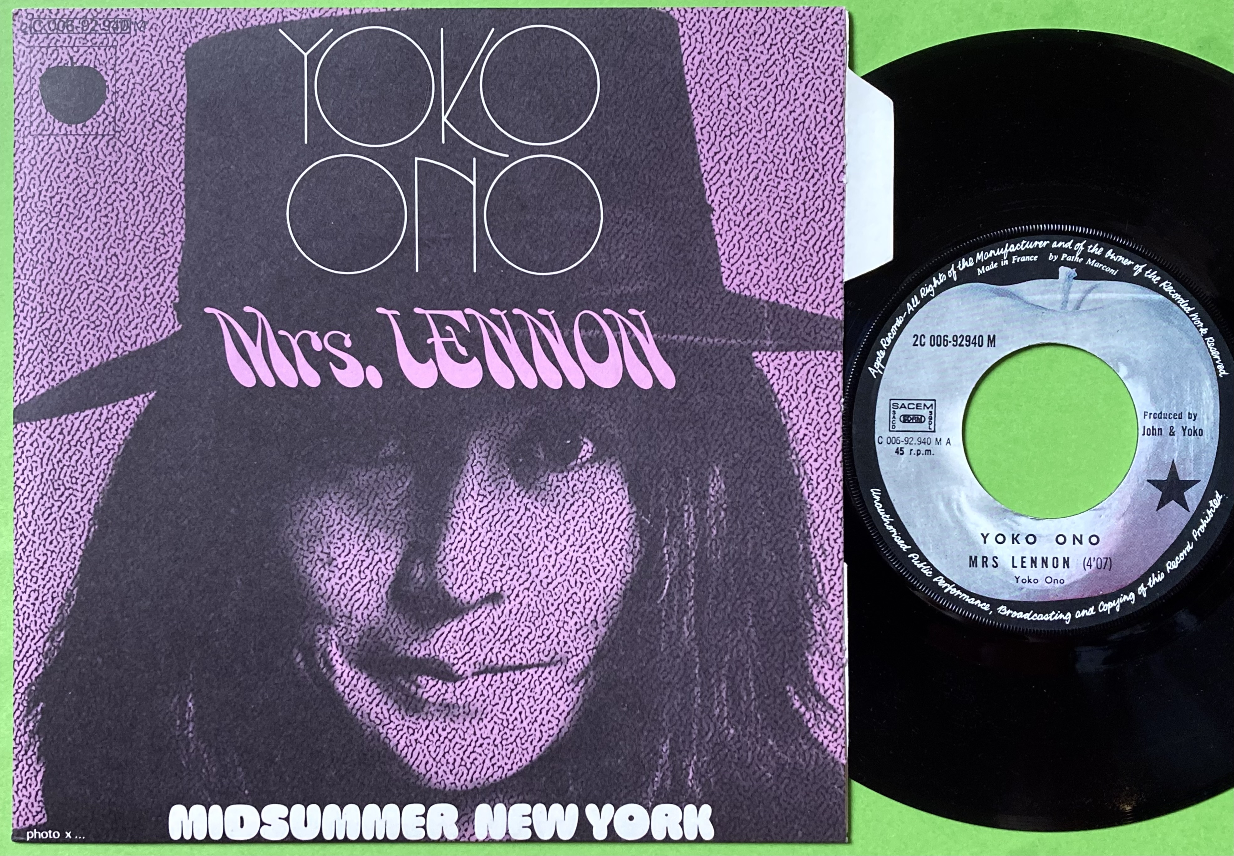 YOKO ONO - Mrs Lennon 7" Fransk PS 1971