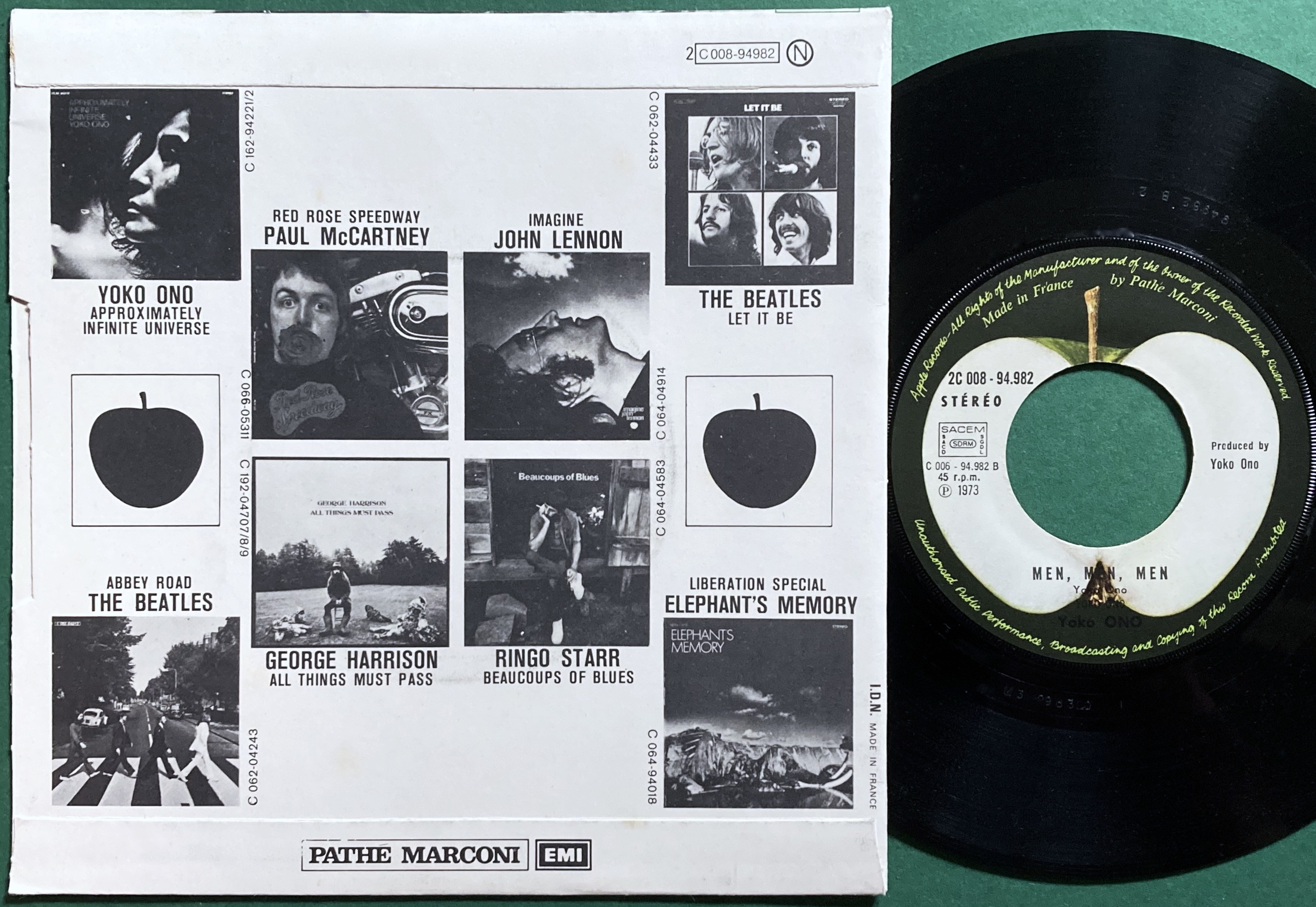 YOKO ONO - Run, run, run 7" Fransk PS 1973 - 2