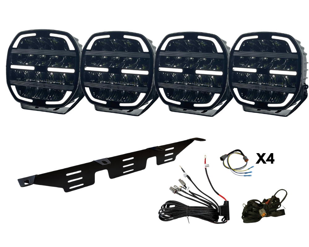 4-Pack - V-SIGHT Tron 9ˮ Dual position LED-Extraljuspaket med regskyltshållare och kablage