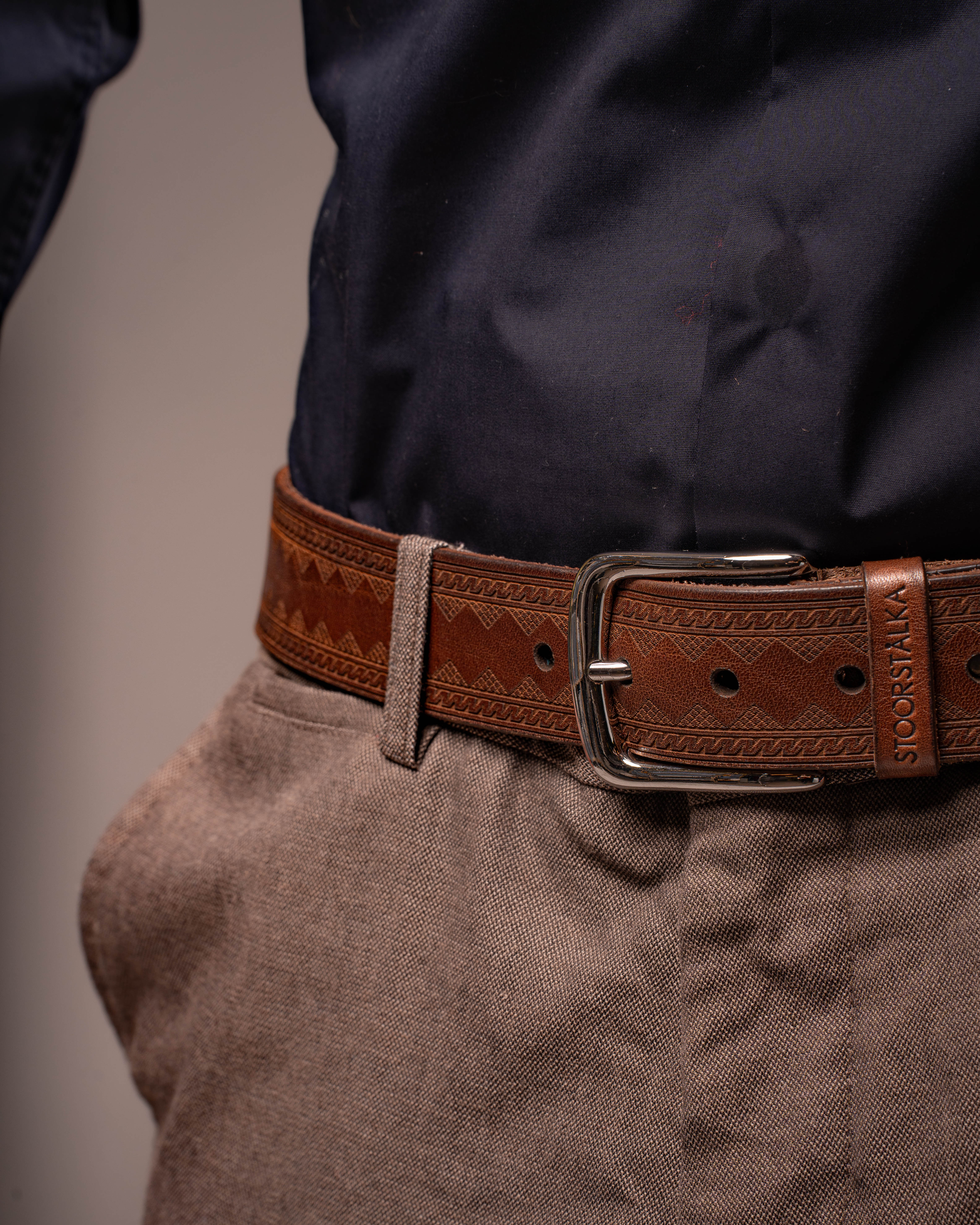 Leather belt Vuogas dark brown - 4