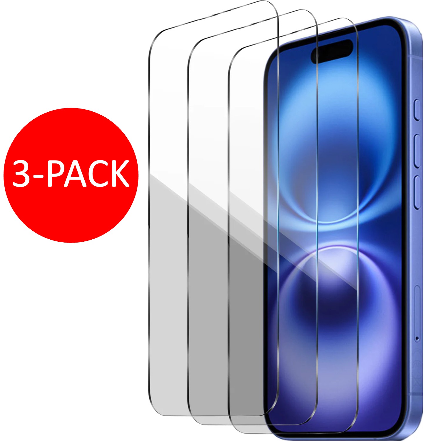 3-Pack iPhone 16 Skärmskydd Härdat Glas Premium
