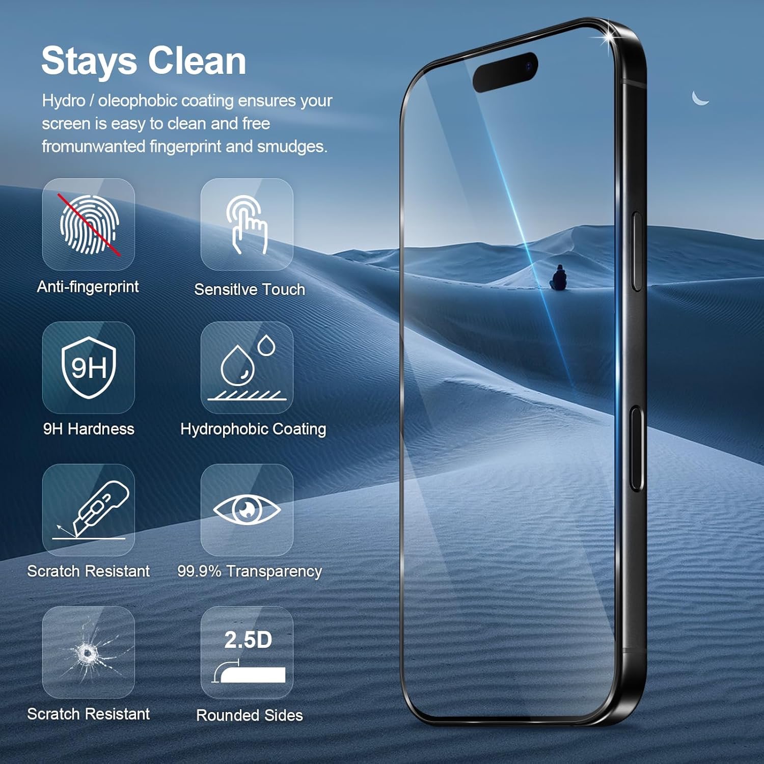 2-Pack iPhone 16 Pro Max Skärmskydd Härdat Glas Premium - 7