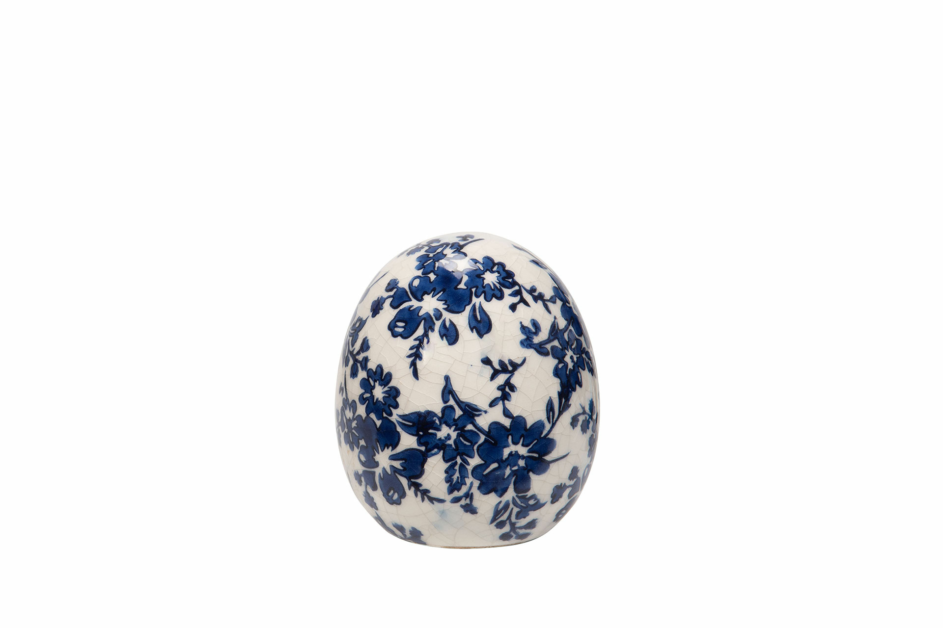 Egg - Ceramic - Blue/White - Flowers - 10x12 cm - 2