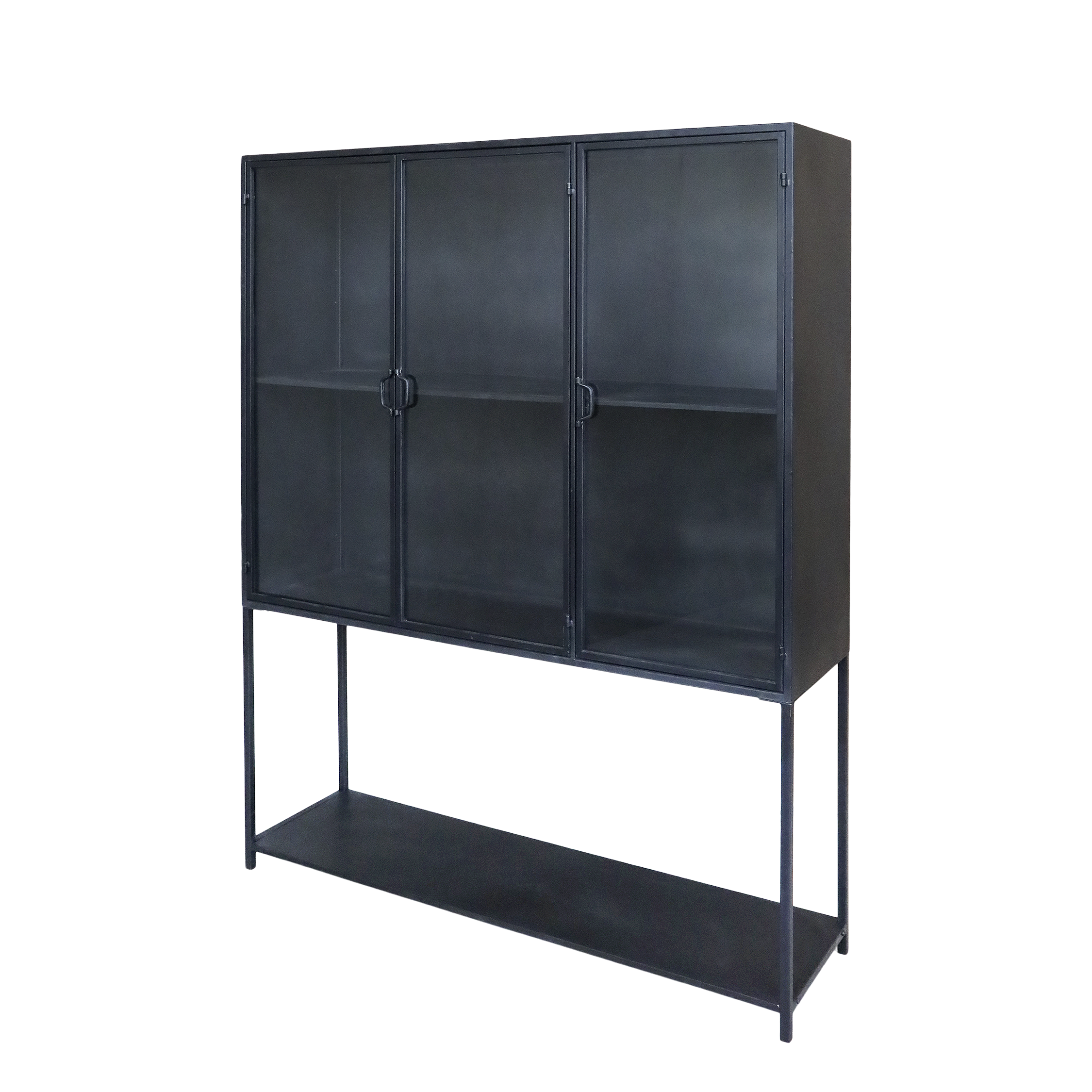 Display cabinet with 3 doors and shelves - Cabinet - H175/L140/W39.5 cm - Antique Black - 2