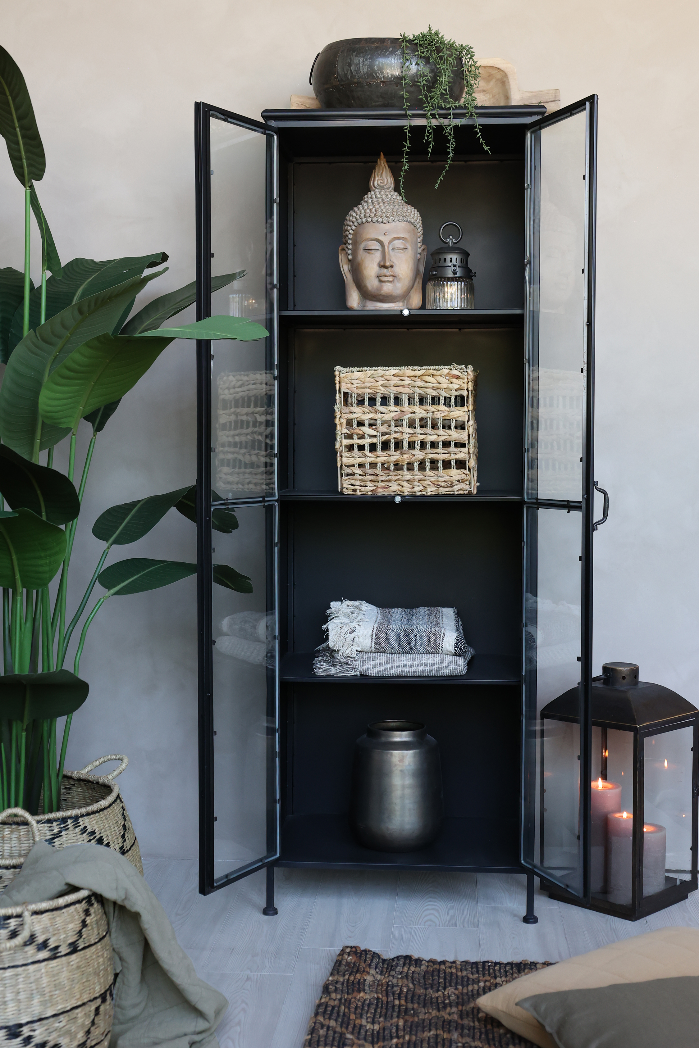 Display cabinet with 2 doors and shelves - Cabinet - H184/L63.5/W41.5 cm - Antique Black - 4