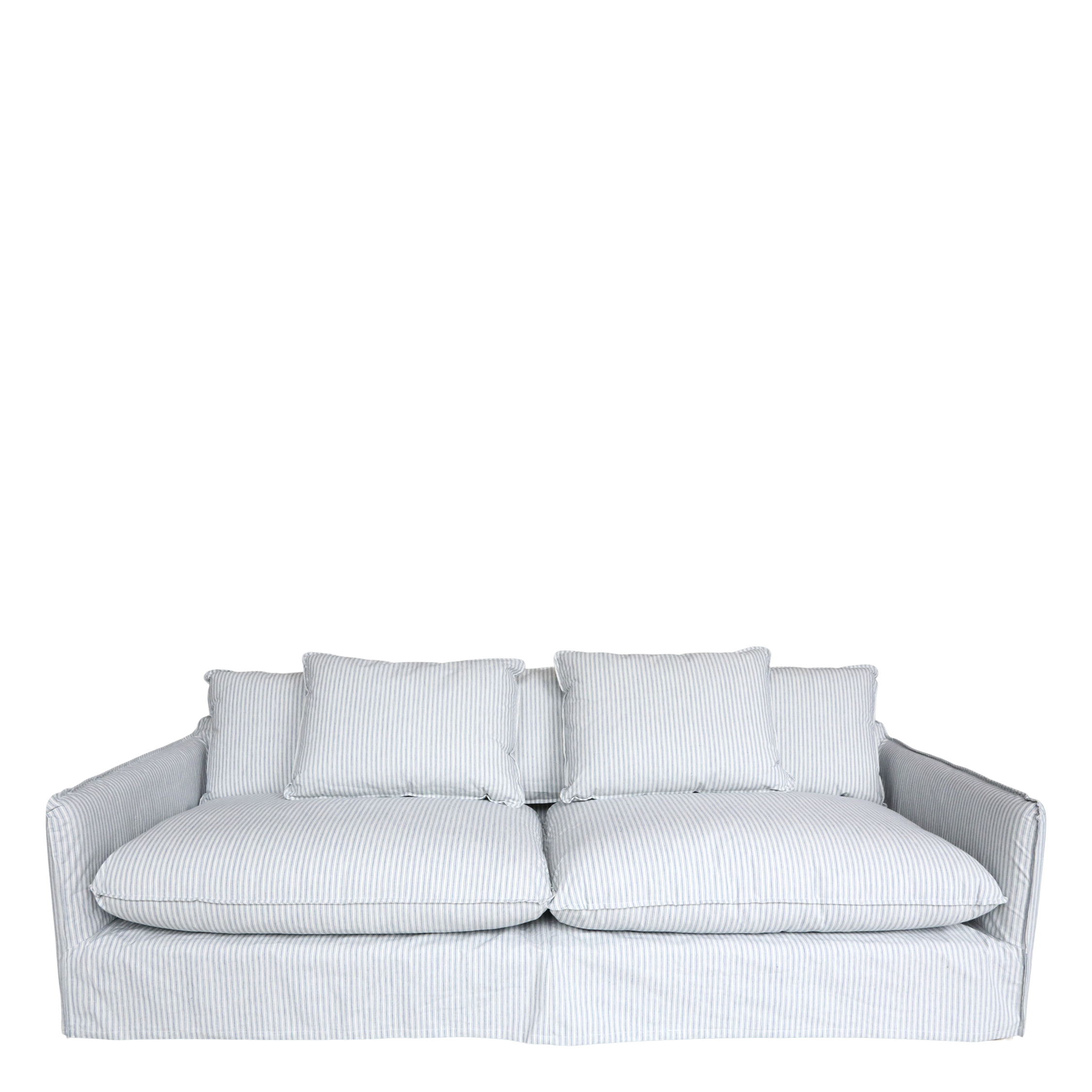 Malo sofa in linen with 5 cushions - Sofa - H75/L220/W95 cm - Sky blue and cream stripes - 2