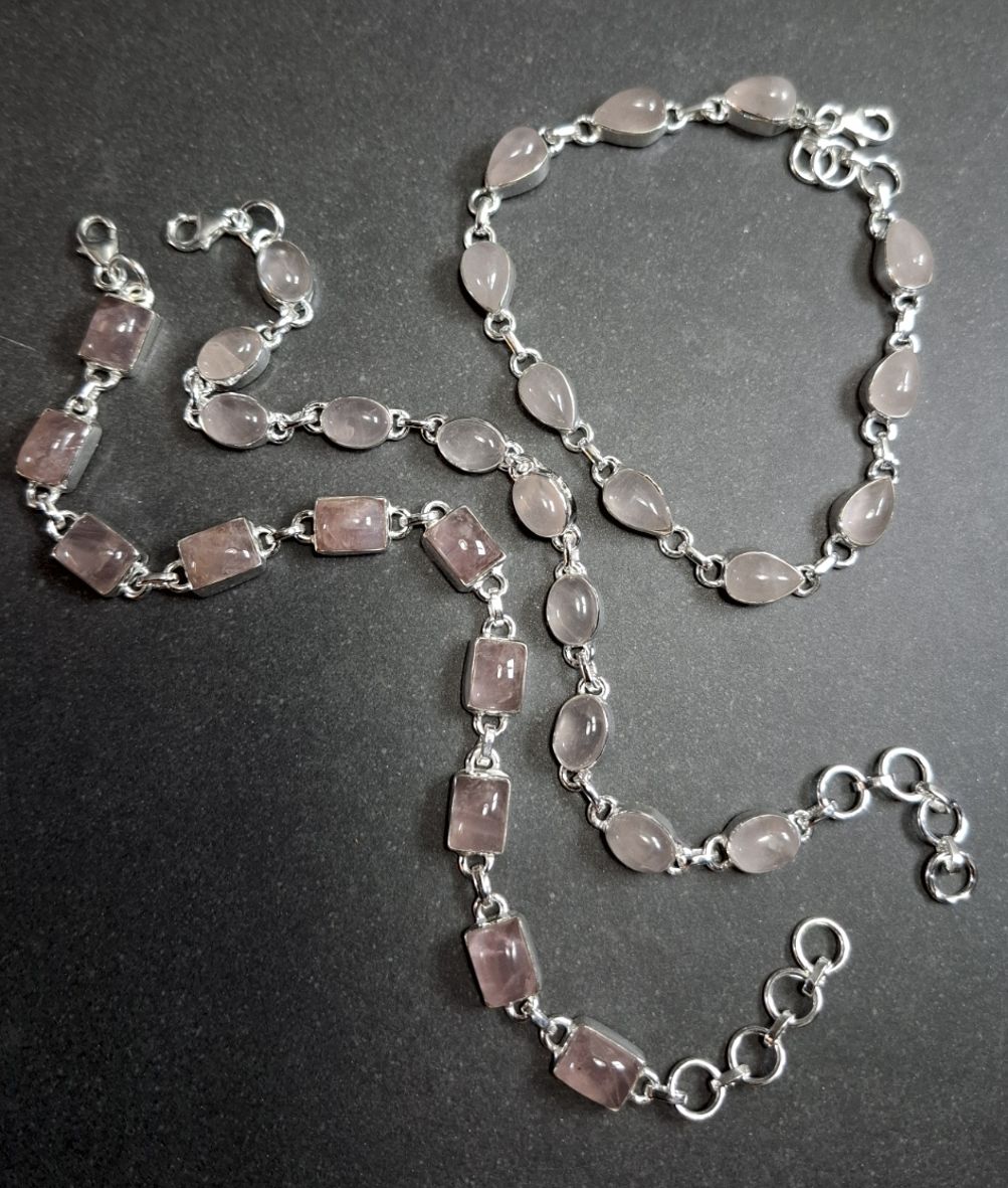 Silverarmband med Cabochoner i Rosenkvarts - 2