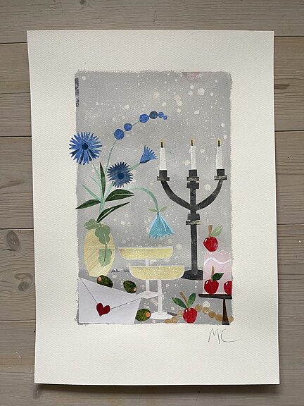 Collage "Valentines night" av Maria C Bernhardsson. Orginal utan ram.