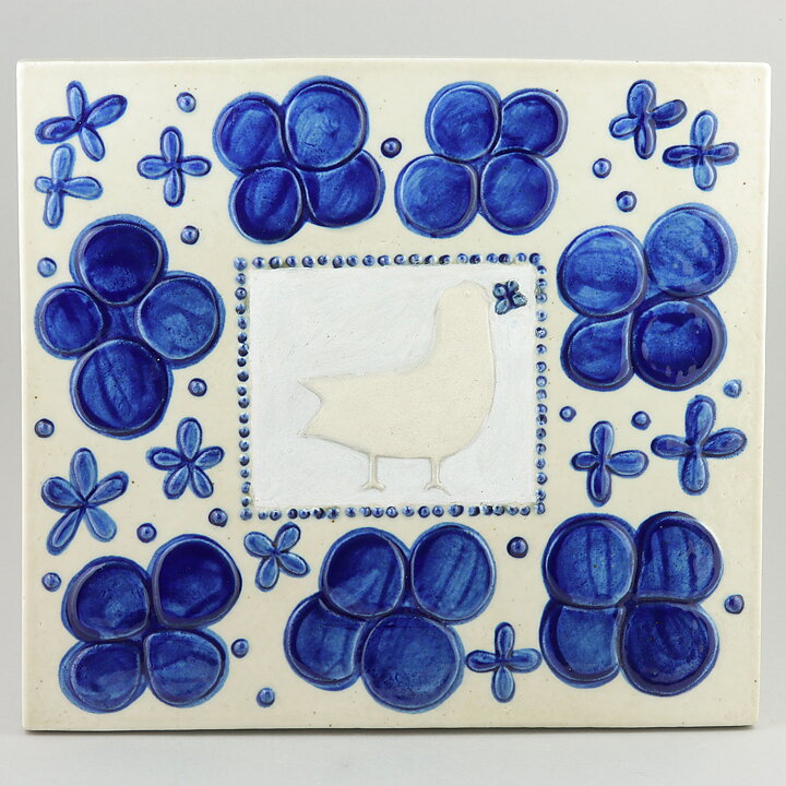 シルヴィア・レウショヴィウス  鳥と花の陶板   Wall Plaque   1960年代 32 cm (2)