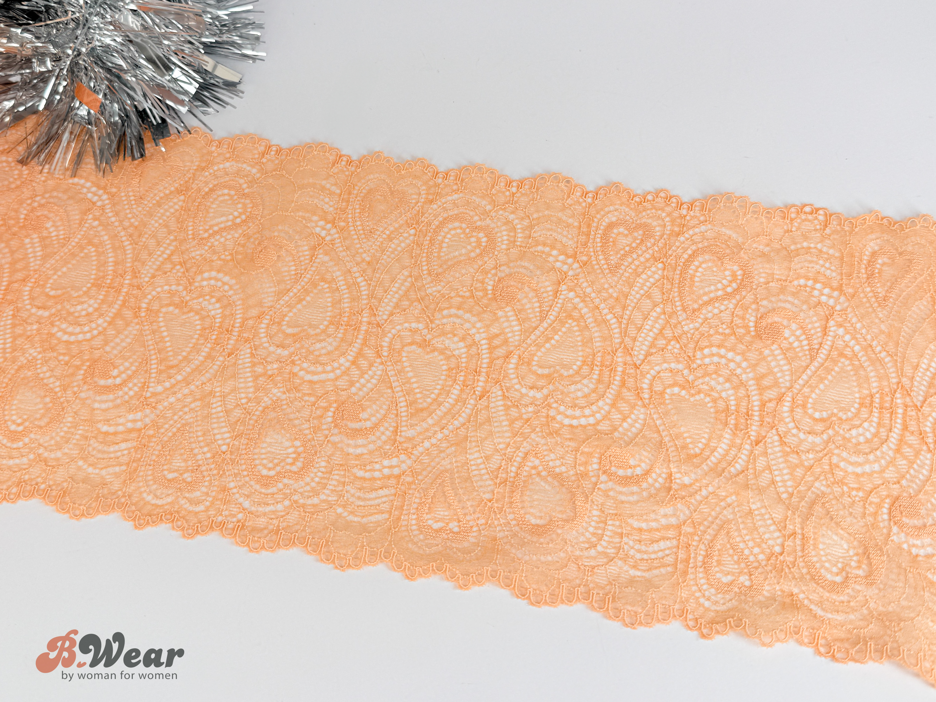Stretch lace in light orange with hearts - 19 cm - 2