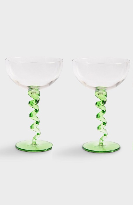 Coupé glass - Cocktail glass - Spiral - Glass Coupé - Green - 2-pack