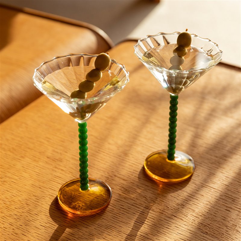 Coupeglas - Cocktailglas - Pärlor - Glas Coupé - Grön - 2-pack