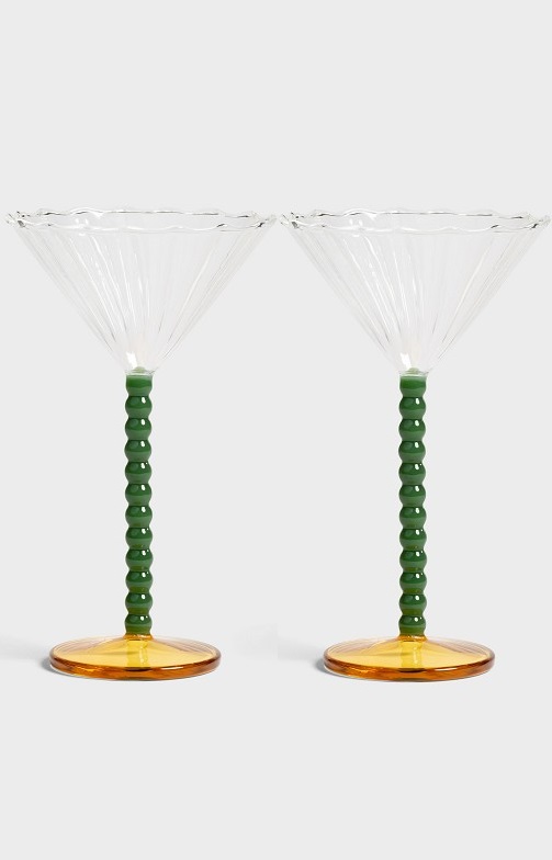 Coupeglas - Cocktailglas - Pärlor - Glas Coupé - Grön - 2-pack - 4
