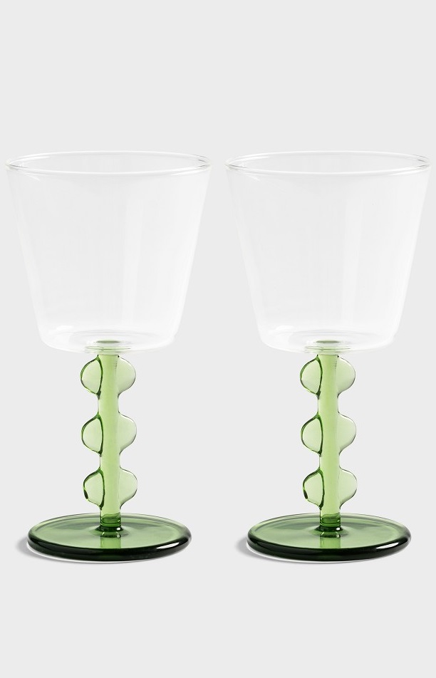 Wine glasses - Green base - Petals - 2-pack - 2