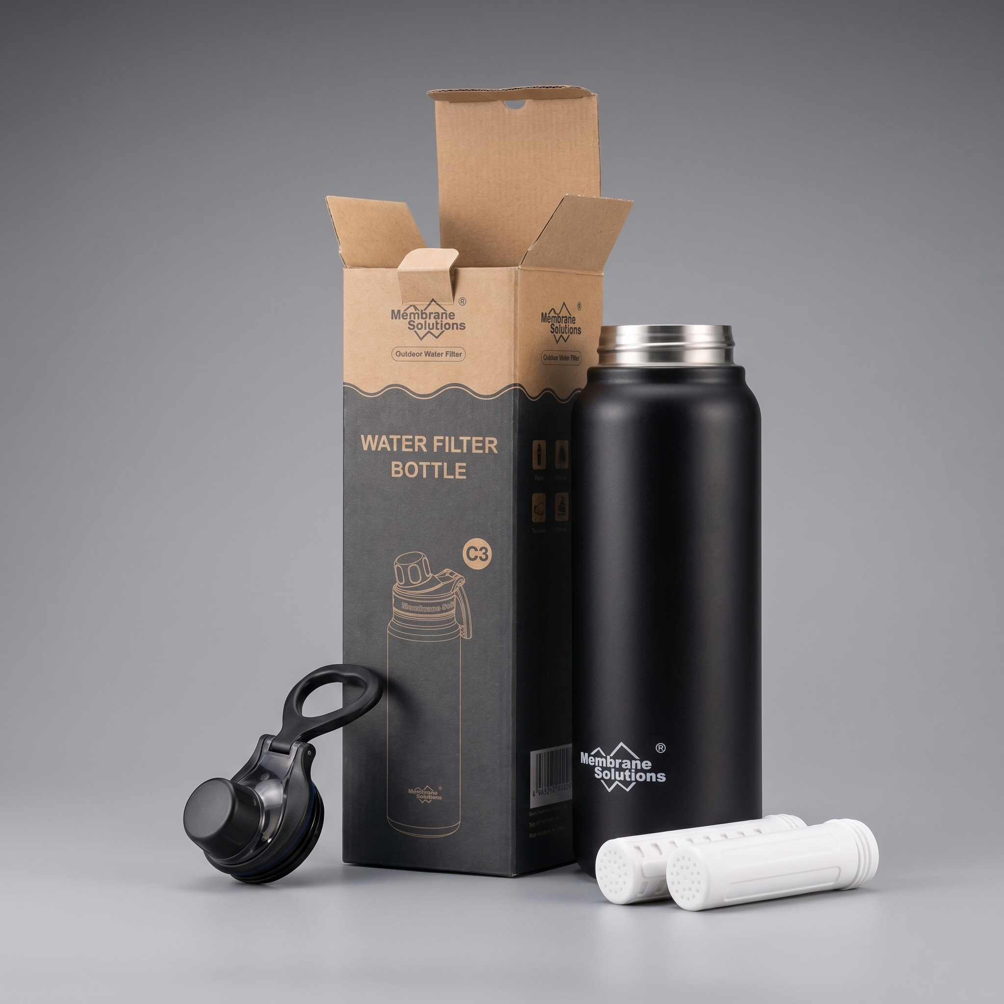 Membrane Solutions Wasserfilterflasche Stahl | Wasserfilter | Wasserflasche - 3